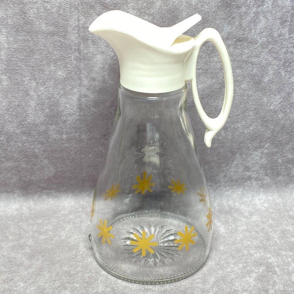 Vintage Log Cabin MCM Glass Syrup Dispenser Starburst Pattern 12oz